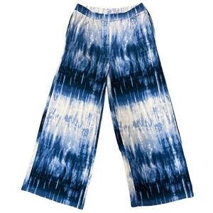 Versona Blue & White Abstract Ombré Wide Leg Pull On Pants Size Small